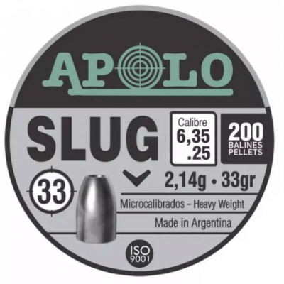 Пули пневматические Apolo Slug 6,35 мм 2,14 грамма (200 шт.)